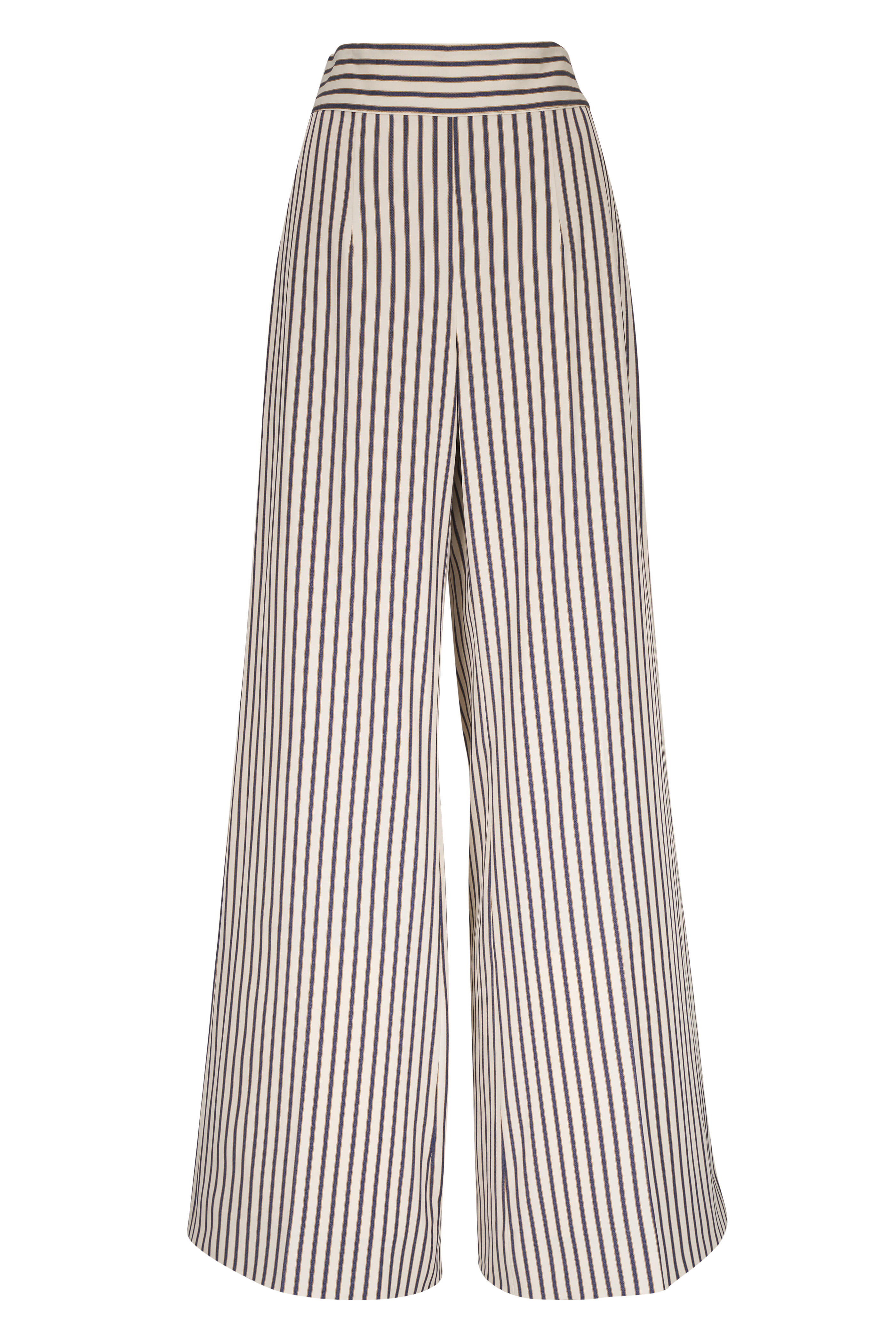 Carolina Herrera - Blue & Ecru Striped Twill Wide-Leg Pant