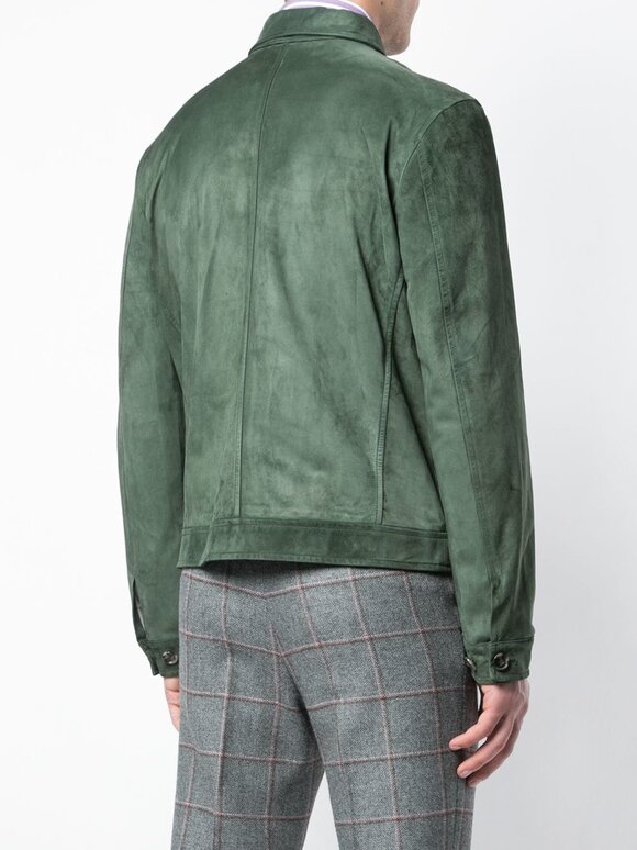 Isaia - Green Suede Bomber Jacket