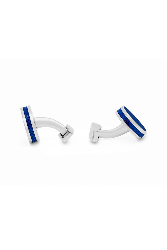 Tateossian - Palladium Tablet Ice Blue Enamel Cufflinks 