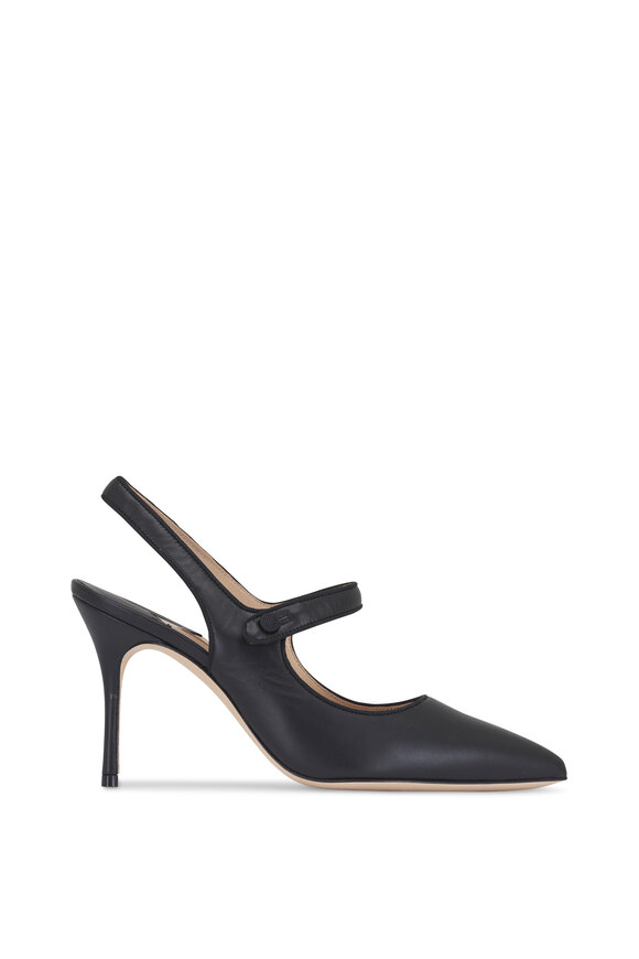 Manolo Blahnik Camparisli Black Leather Slingback Pump, 90mm - view 5