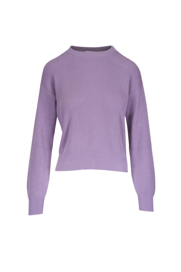 Brunello Cucinelli Lilac Cotton Lightweight Basic Crew Neck Sweater