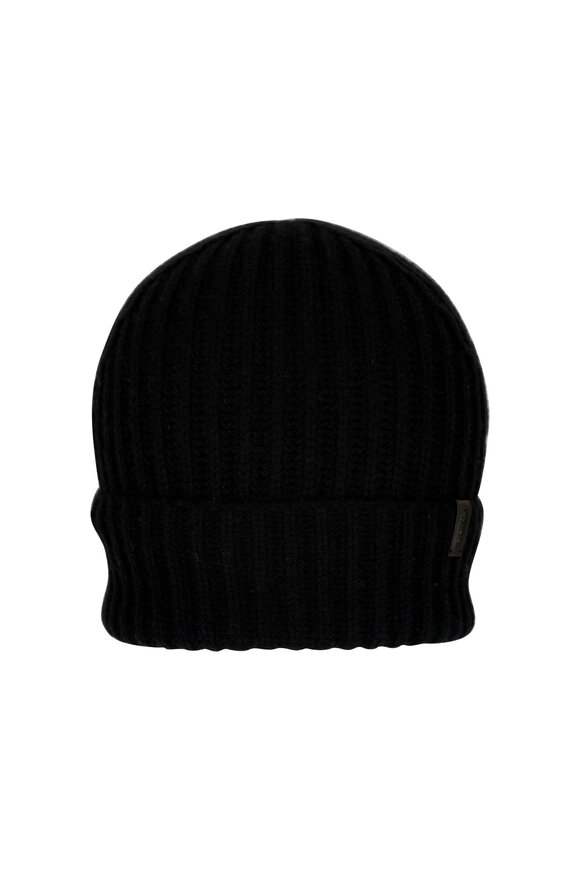 Black Plush Cashmere Chunky Knit Beanie