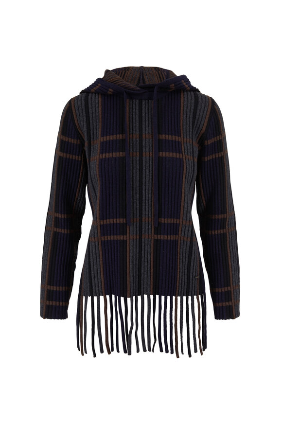 Akris - Navy & Multicolor Plaid Cashmere & Silk Sweater