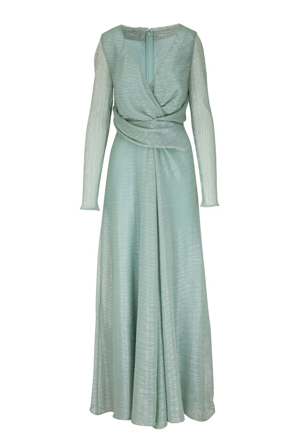 Talbot Runhof - Fondini2 Mint Green Metallic Long Sleeve Gown