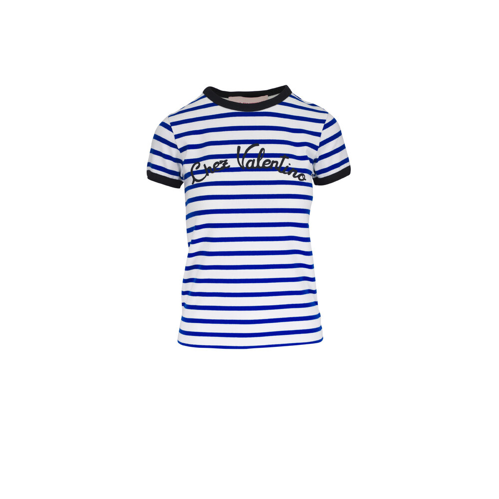 Valentino - Chez Valentino Blue & White Striped T-Shirt