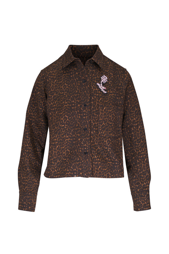 Odeeh Chocolate Animal Print Cotton & Wool Shacket - view 1