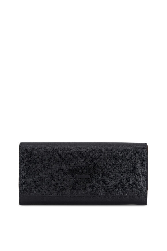 Prada - Black Grained Leather Front-Flap Wallet