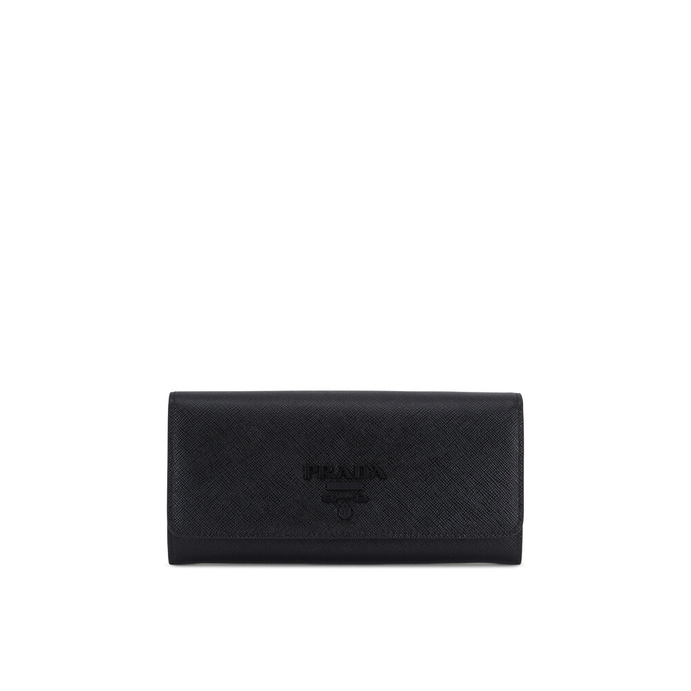 Prada Women's Black Saffiano Leather Large Flap Wallet | by Mitchell Stores