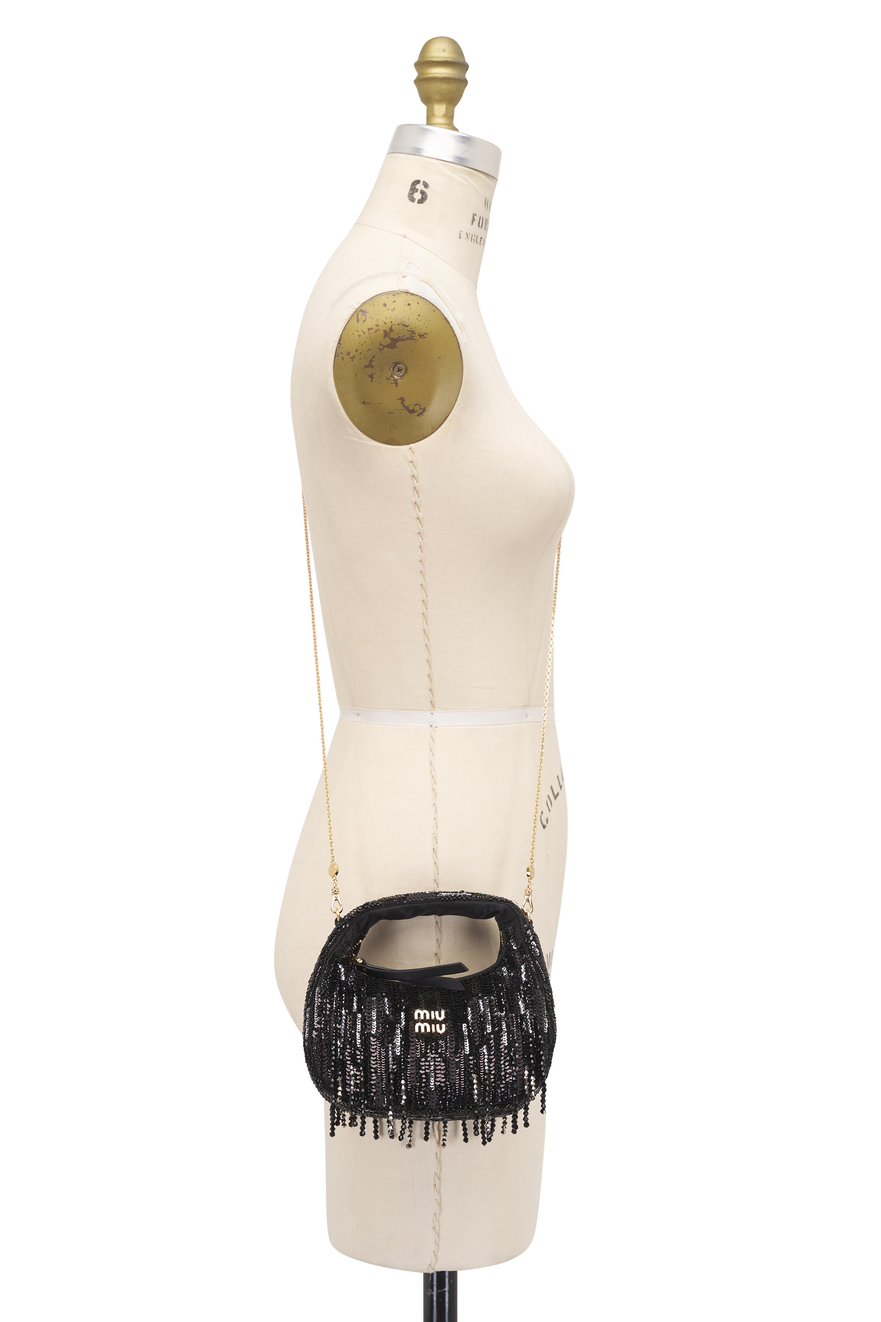 Miu Miu - Mini Wander Black Sequin Top Handle Bag