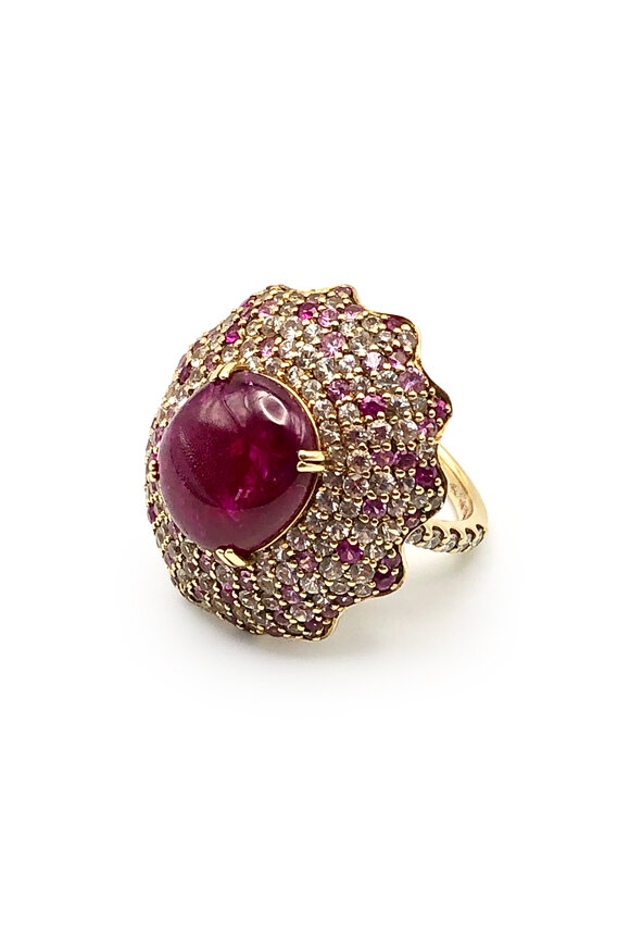 Alexander Laut 18k Yellow Gold Sapphire Diamond & Ruby Ring