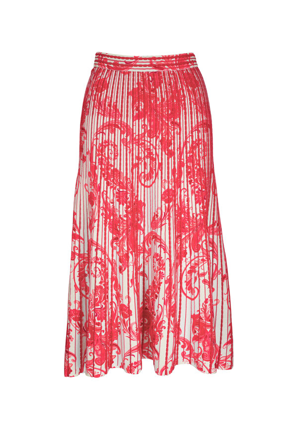 Etro Burgundy Knit Printed Midi Skirt 