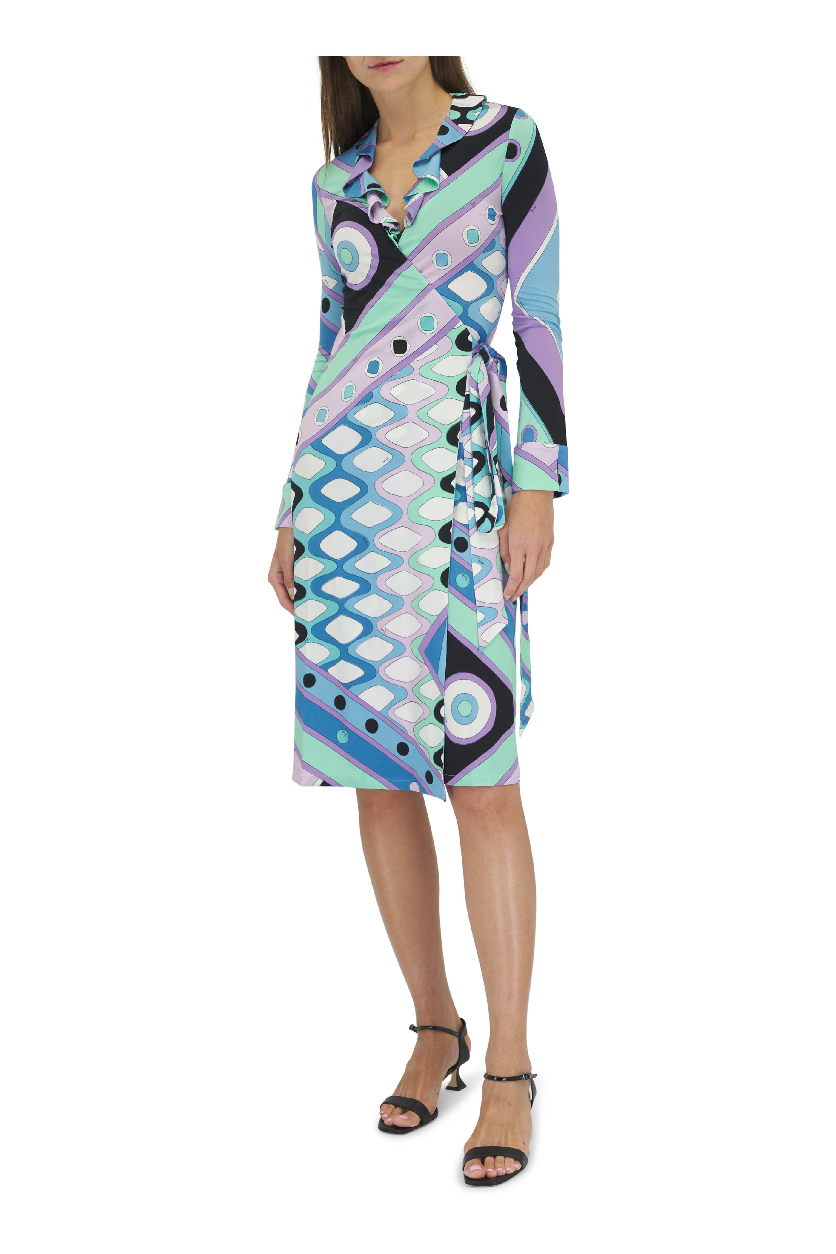 Pucci - Blue & White Vivara Print Jersey Wrap Dress
