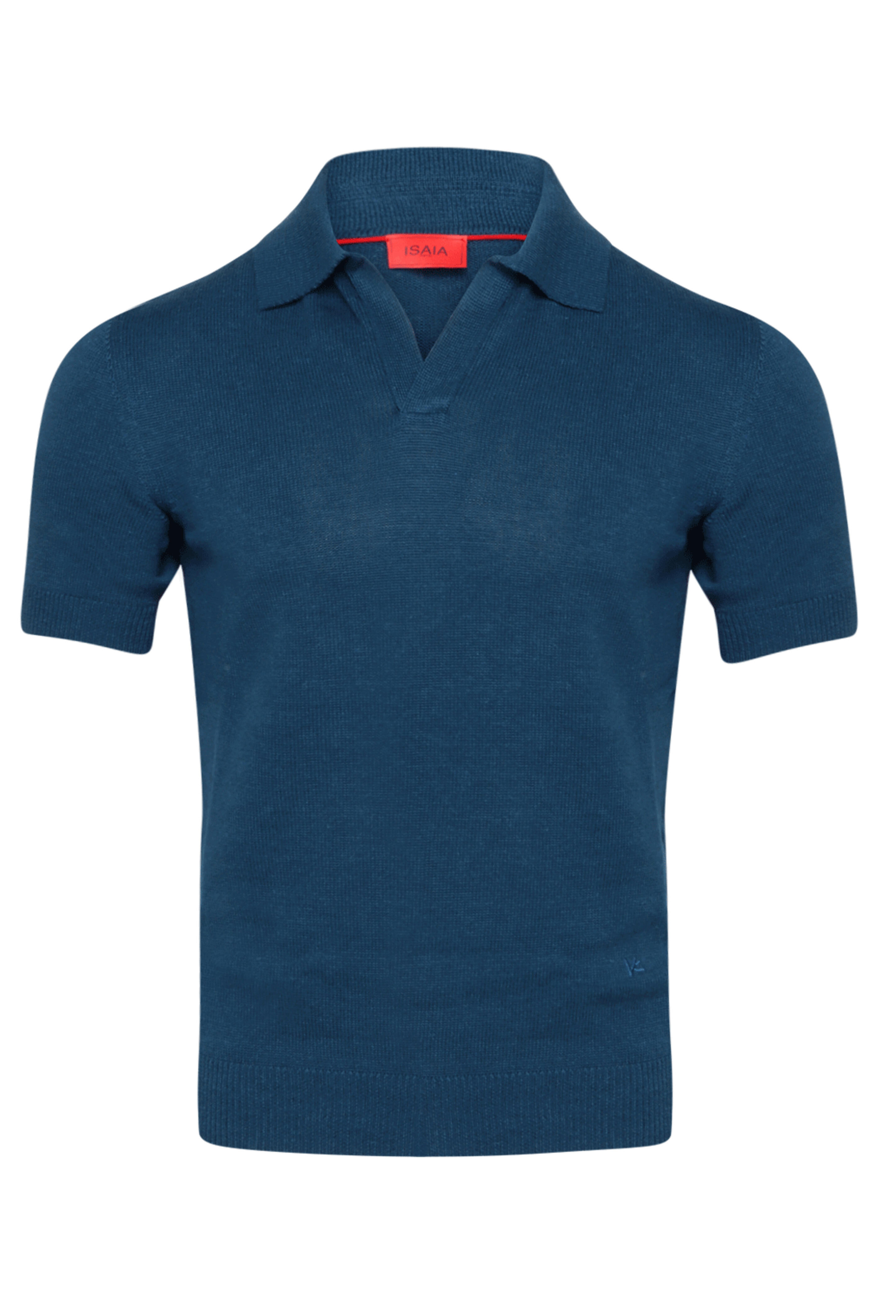 Isaia - Medium Blue Johnny Collar Polo
