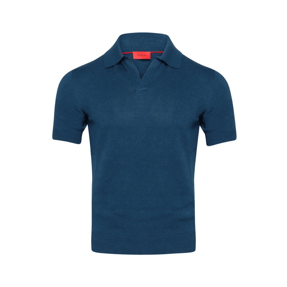 Isaia - Medium Blue Johnny Collar Polo | Mitchell Stores