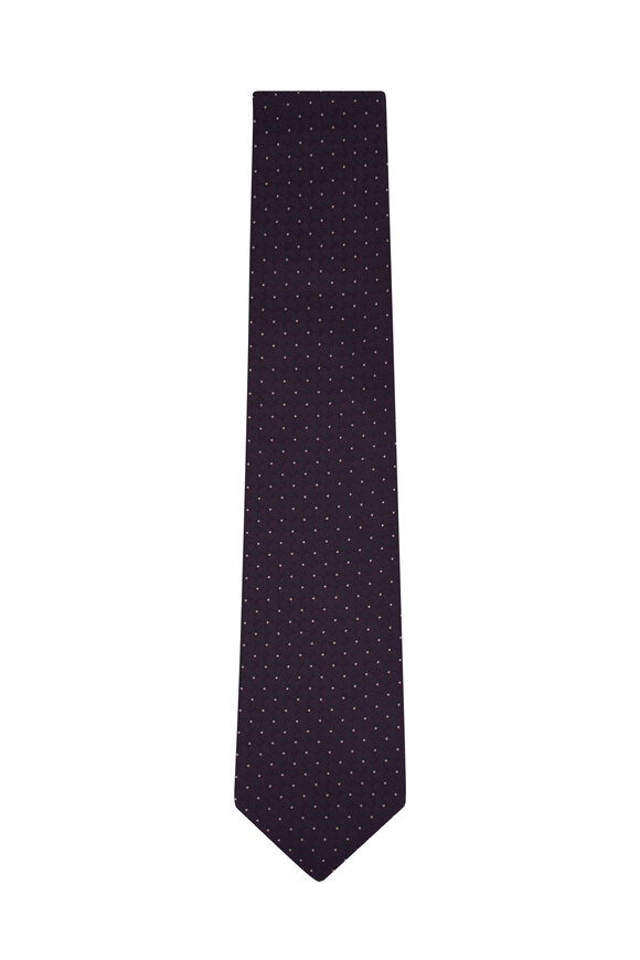 Isaia - Burgundy Geometric Print Silk Necktie