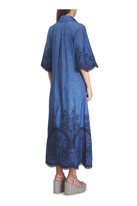 Zimmermann - Ottie Plunge Green Paisley Linen Midi Dress