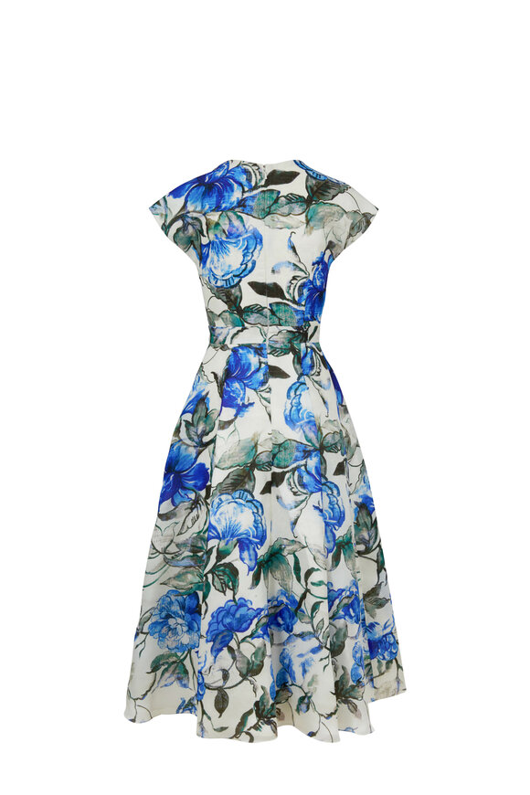 Carolina Herrera - Blue Hibiscus Print Faux Wrap Dress