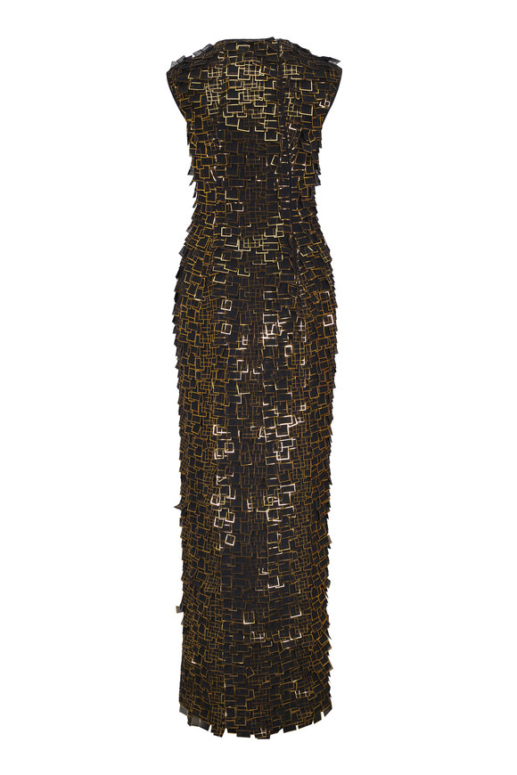 Akris Black & Gold Frame Tile Organza Column Gown - view 3