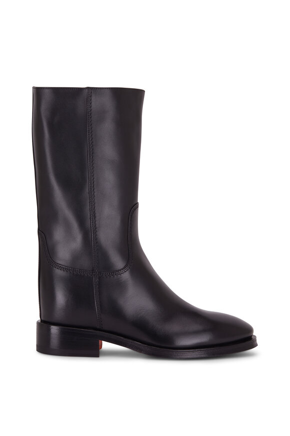 Santoni - Fleeces Black Leather Short Boot