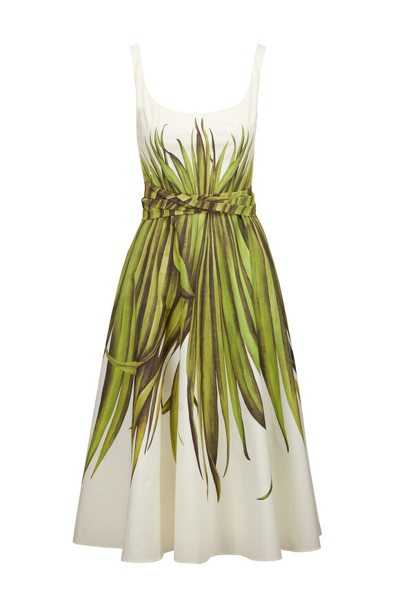 Oscar de la Renta Palm Leaves Cotton Poplin Midi Dress - view 1