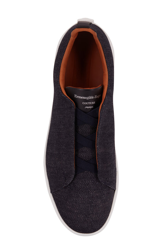 Zegna - Triple Stitch Navy Blue Denim Elasticized Sneaker