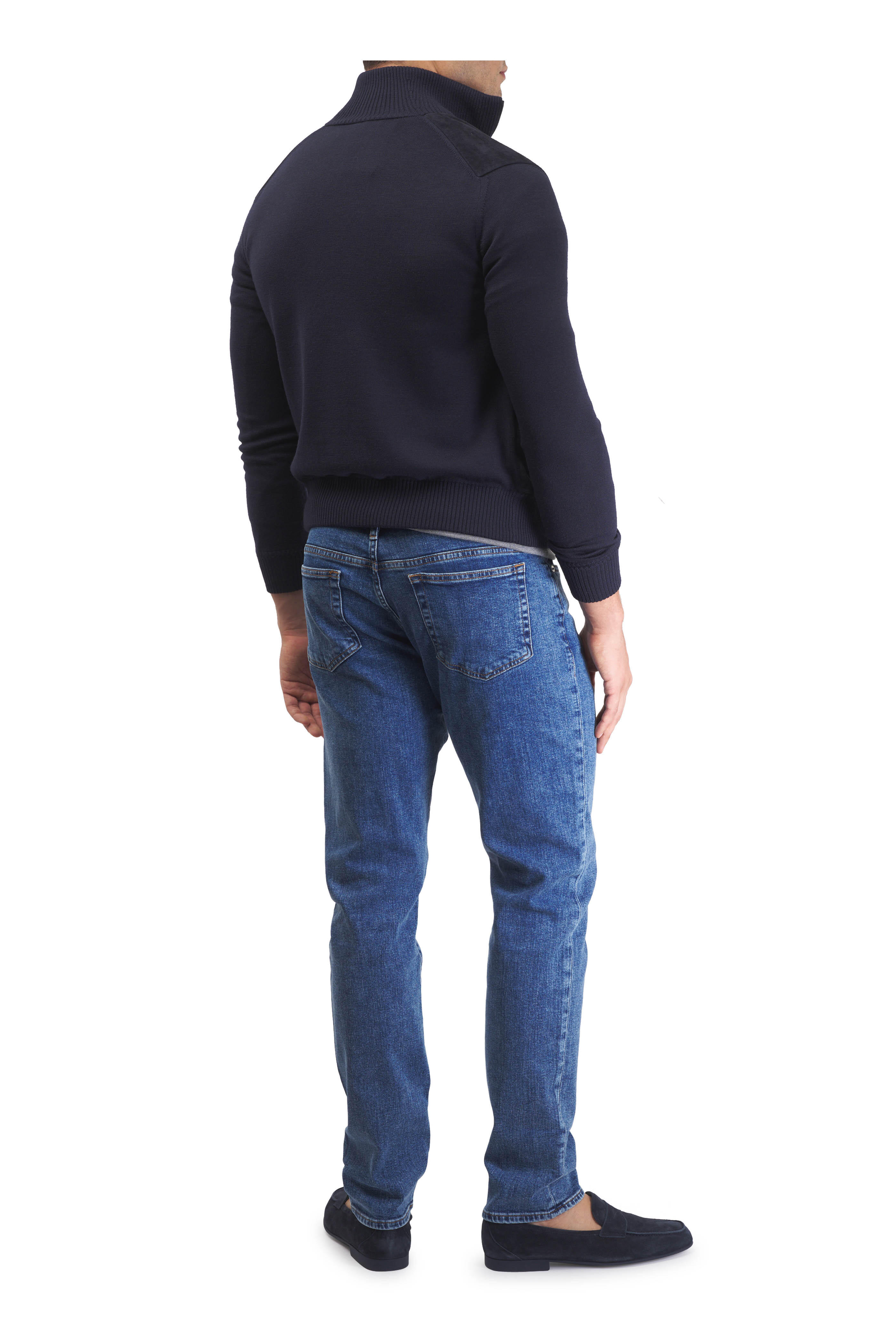 Tom Ford - Deep Ink Suede & Wool Full Zip Sweater