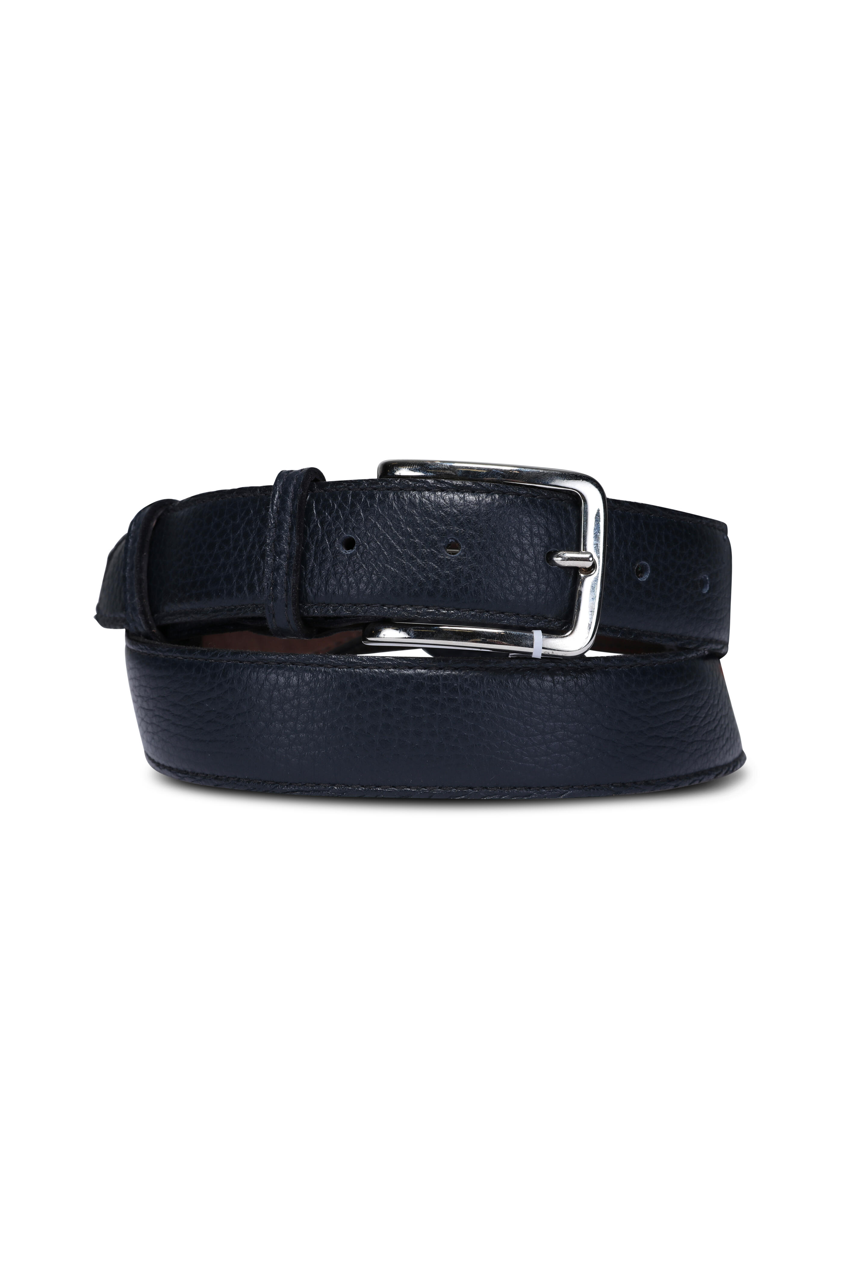 Bontoni - Soft Pebble Grain Leather Belt in Dark Blue