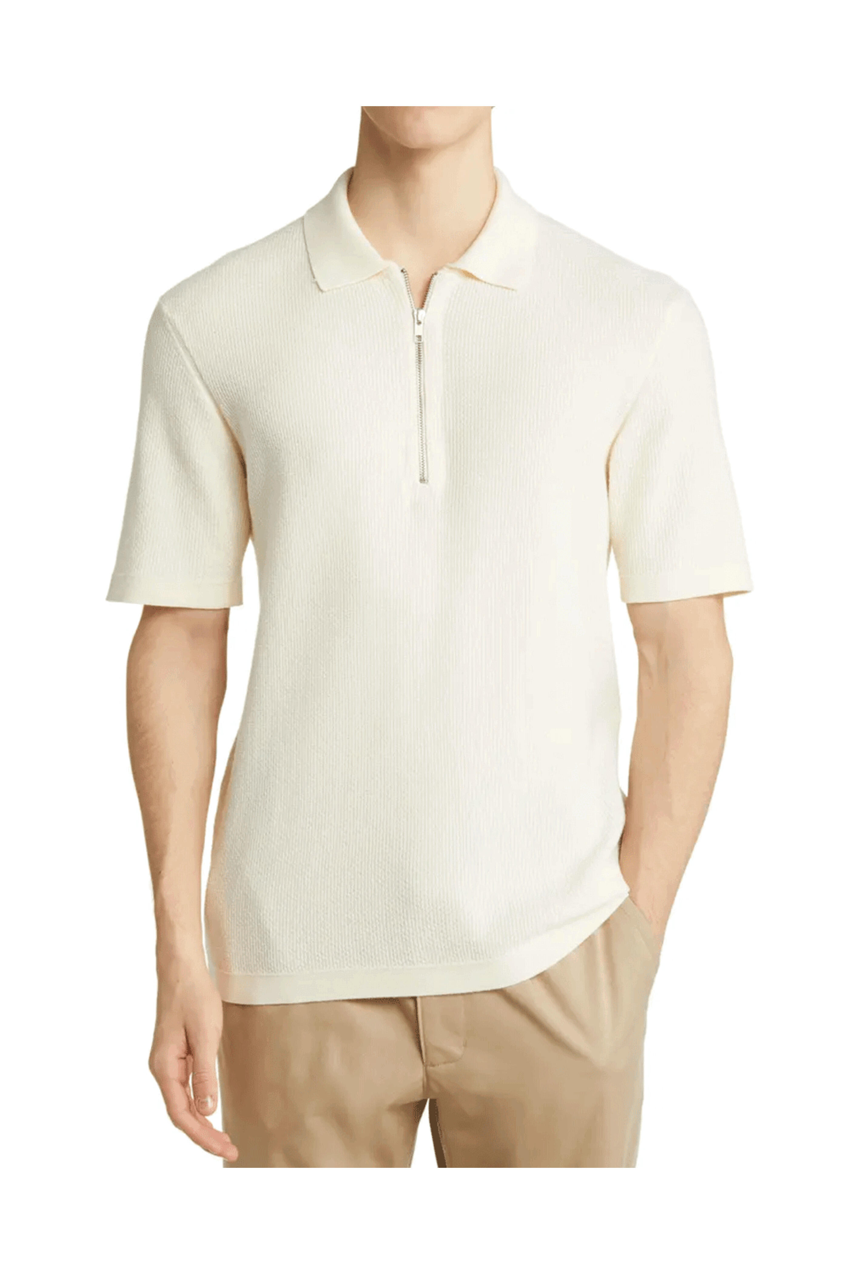 Nn07 - Ecru Hansie Ribbed Quarter Zip Short Sleeve Polo