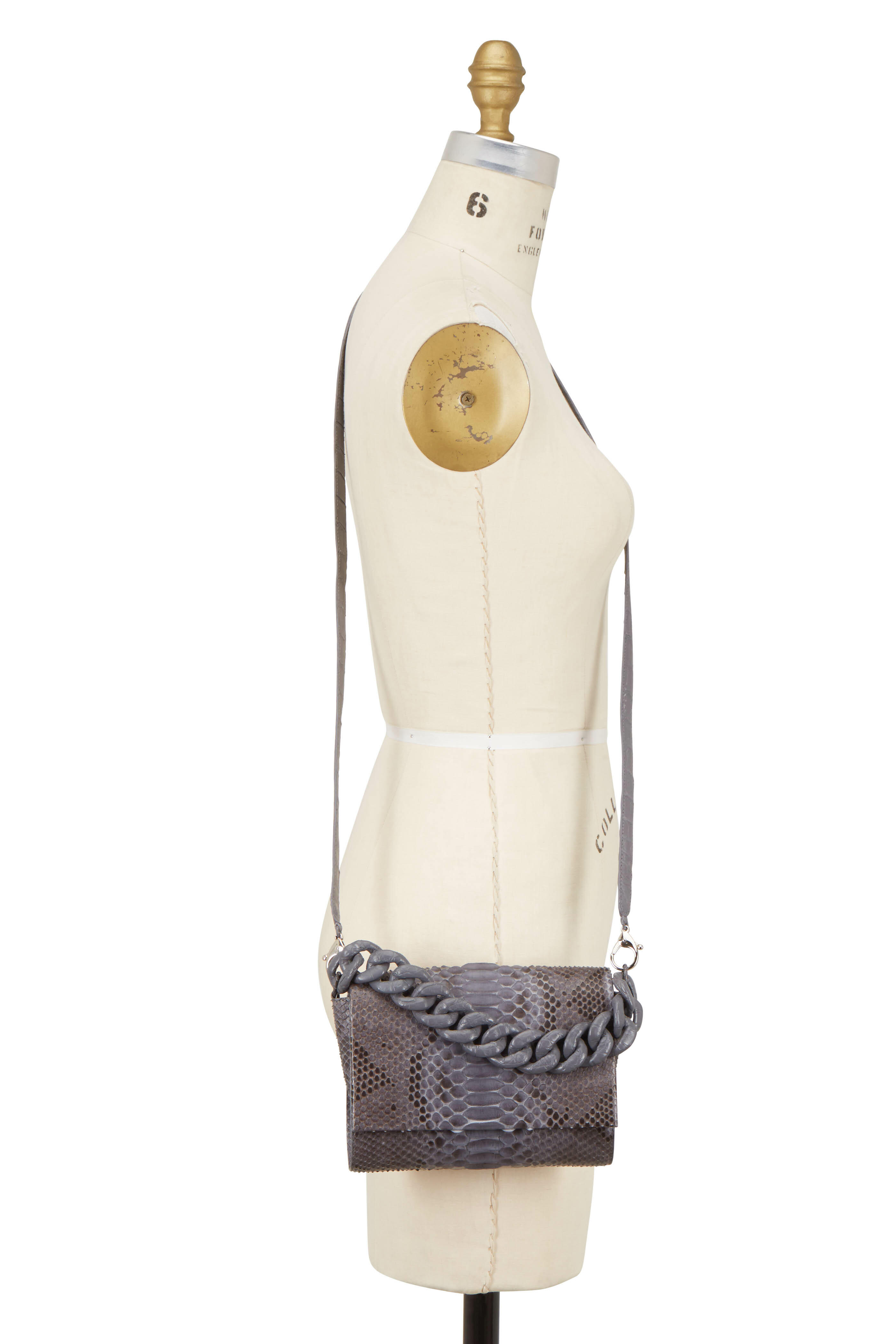 Nancy Gonzalez Crocodile Top Handle Flap Bag Gray Chain Strap Small Shoulder Bag