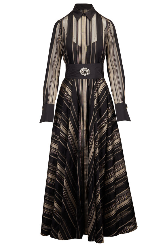 Sara Roka Black & Gold Stripe Mariasole Evening Gown - view 1