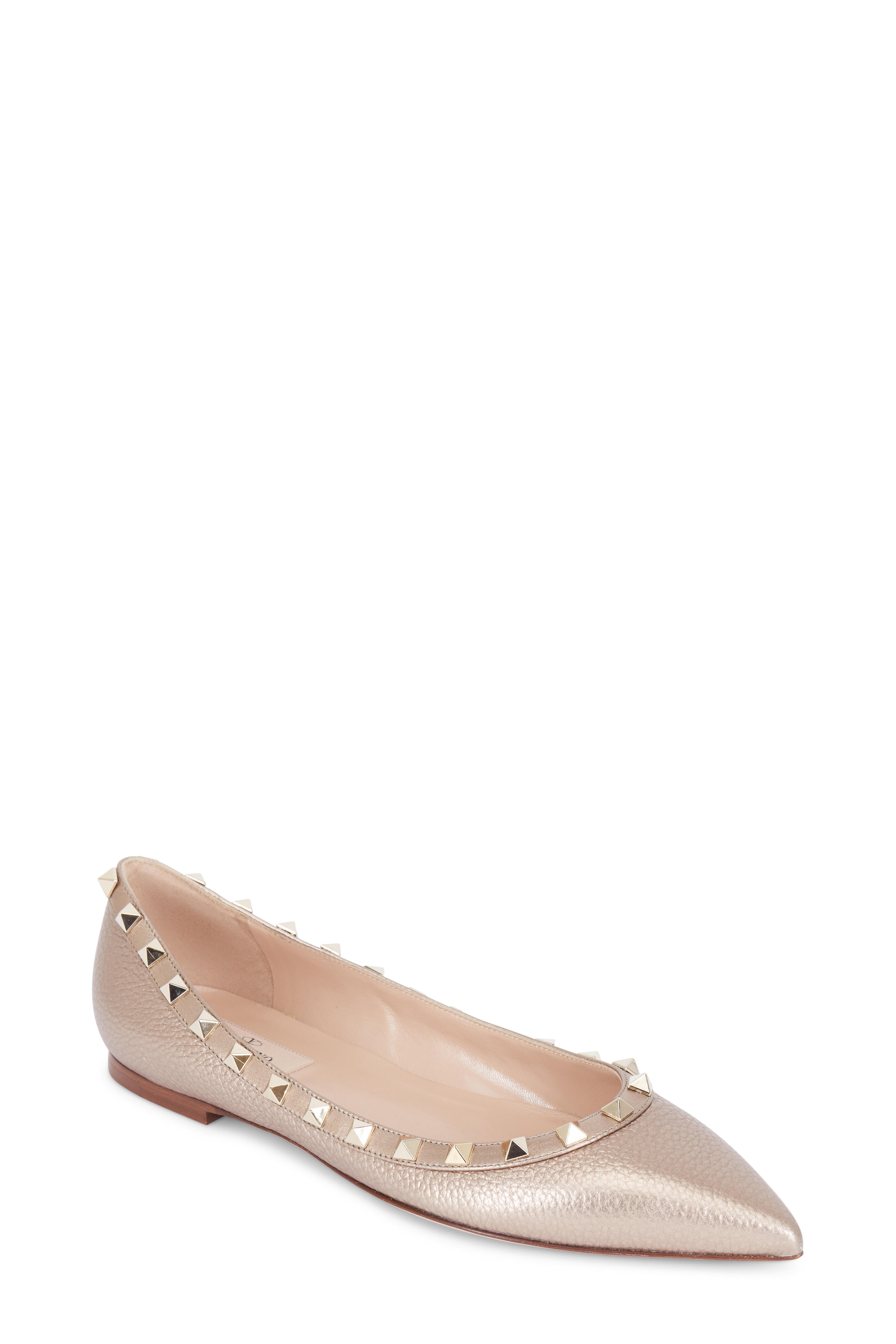 Valentino Garavani - Rockstud Champagne Leather Ballet Flat