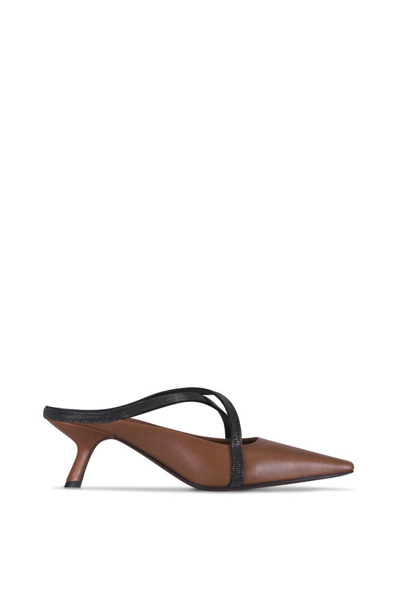 Brunello Cucinelli - Sesame Leather Monili Mule, 60mm Brunello Cucinelli - Sesame Leather Monili Mule, 60mm