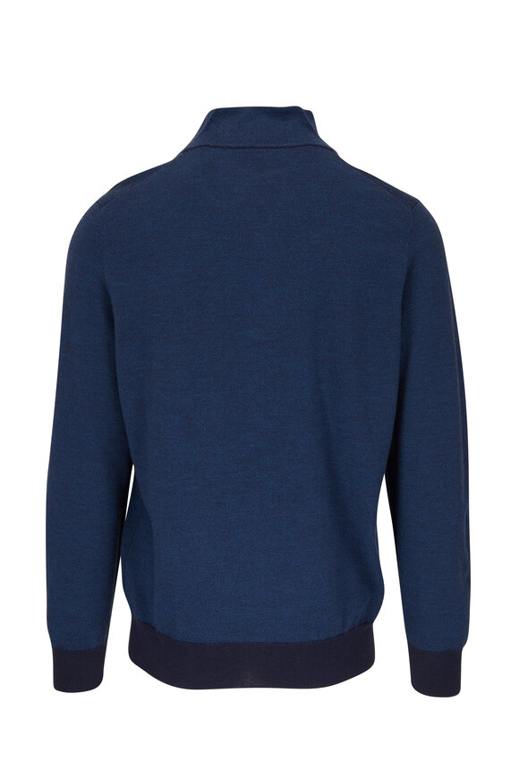 Canali - Blue Wool Quarter-Zip Pullover
