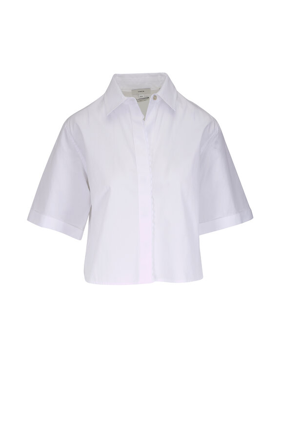 Vince White Scallop Detail Cotton Button Front Shirt