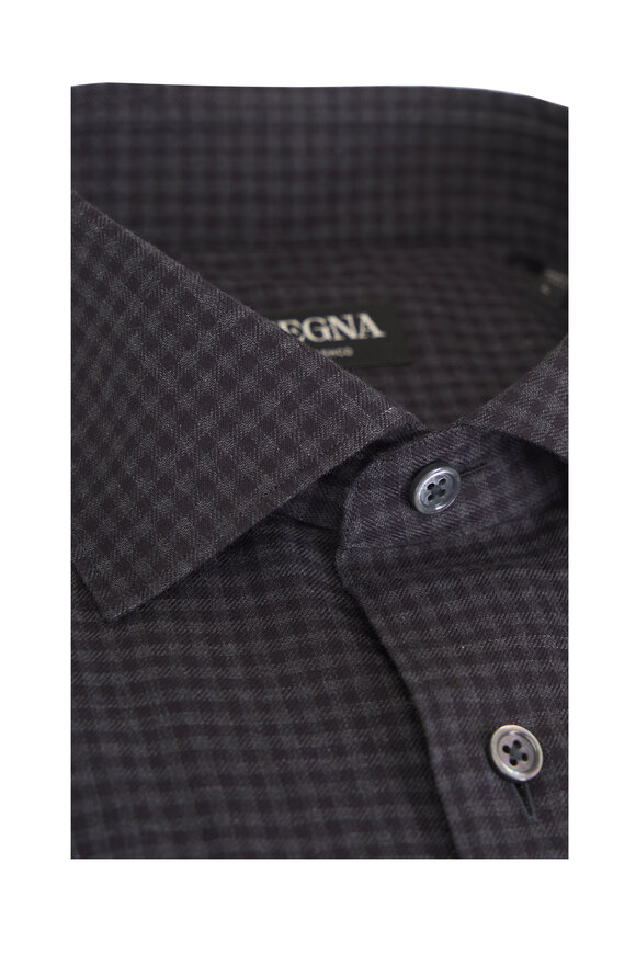 Zegna Cashco Dark Gray Check Sport Shirt - view 2