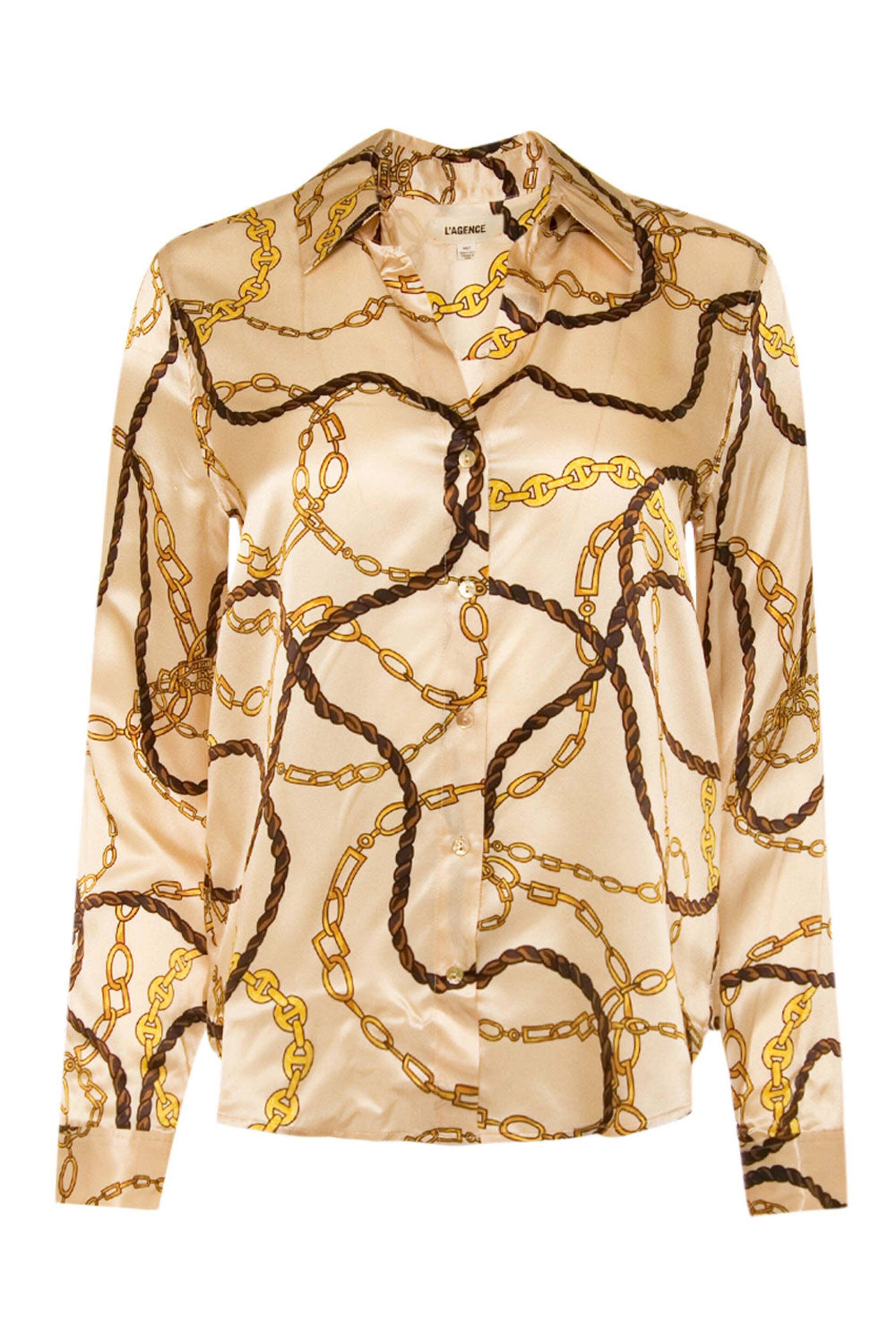 L'Agence - Champagne and Gold Chain Tyler Long Sleeve Blouse
