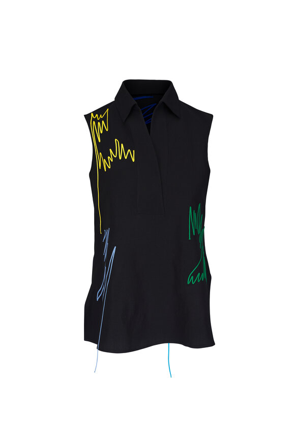 Akris Punto Black Scribble Sleeveless A-Line Blouse
