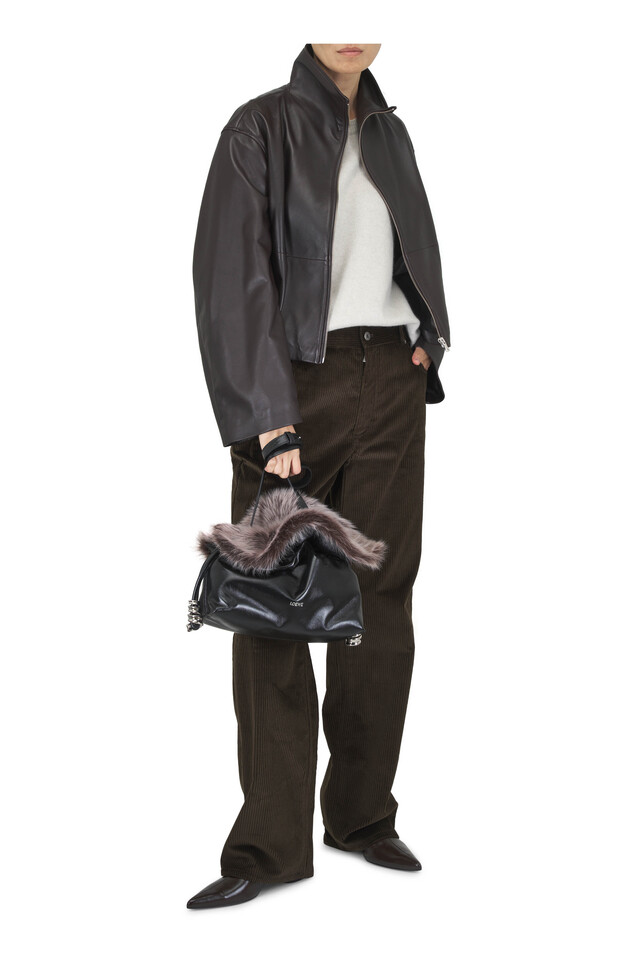 Designer outfit featuring Camille Oyster Cashmere Sweater, Etienne Dark Brown Leather Jacket and 1 other piece
