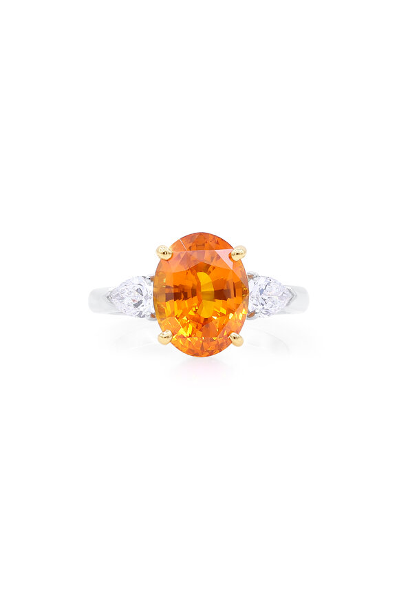 Oscar Heyman Orange Sapphire & Diamond Platinum Ring  - view 1
