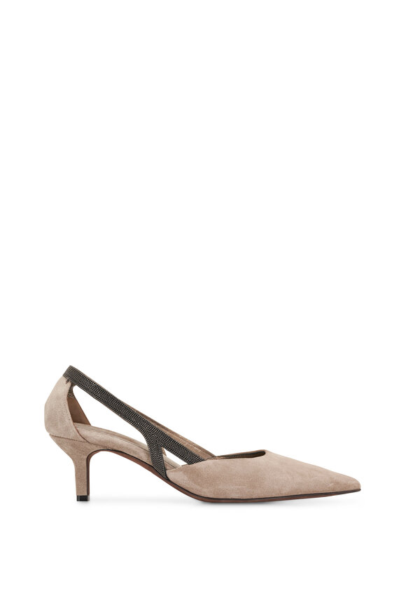 Brunello Cucinelli - Beige Suede Monili Strap Pump, 55mm