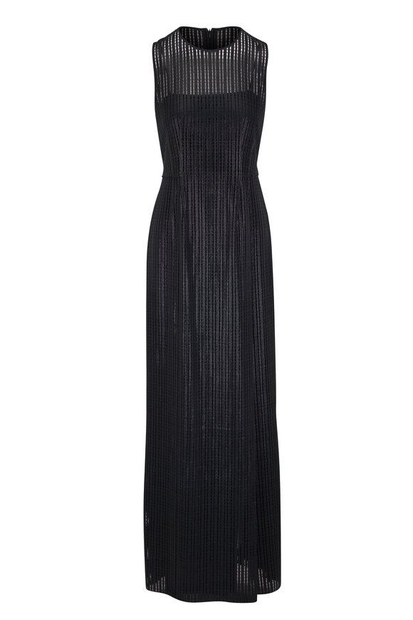 Akris Black Techno Stripe High Slit Gown