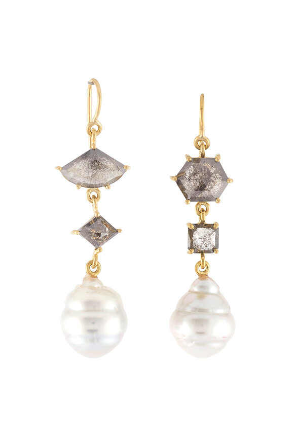 Sylva & Cie 18k Yellow Gold South Sea Pearl & Diamond Earrings - view 1