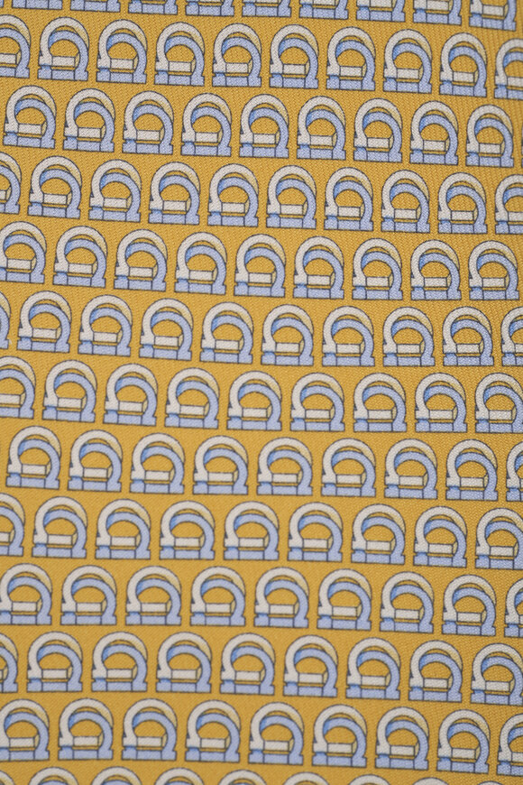 Ferragamo - Yellow & White Logo Print Silk Necktie 