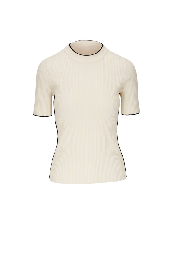 Akris Punto - Ivory Ribbed Wool Crewneck Top 