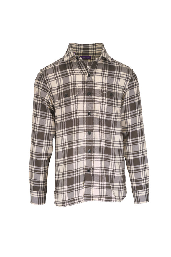 Ralph Lauren Purple Label Dark Moss Plaid Twill Shirt