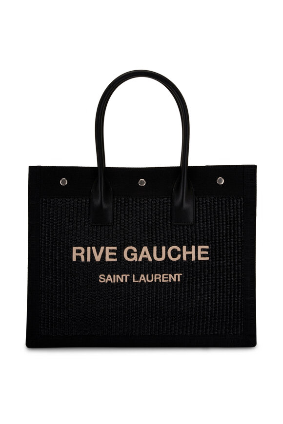 Saint Laurent - Black Raffia & Leather Rive Gauche Small Tote Bag 