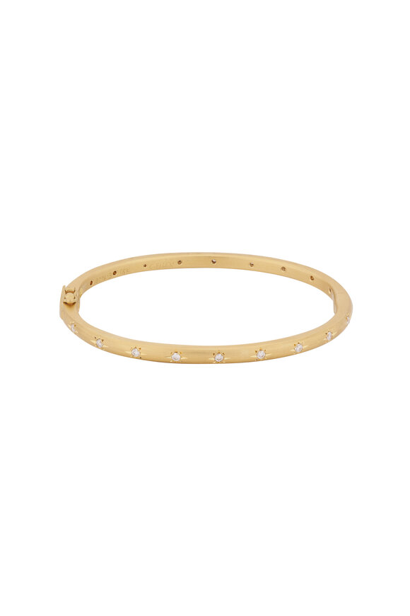 Caroline Ellen Star Set Diamond Narrow Hinged Bangle - view 1