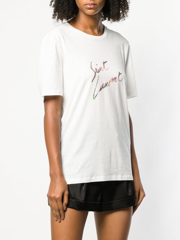 Saint Laurent - White Animal Print Logo T-Shirt