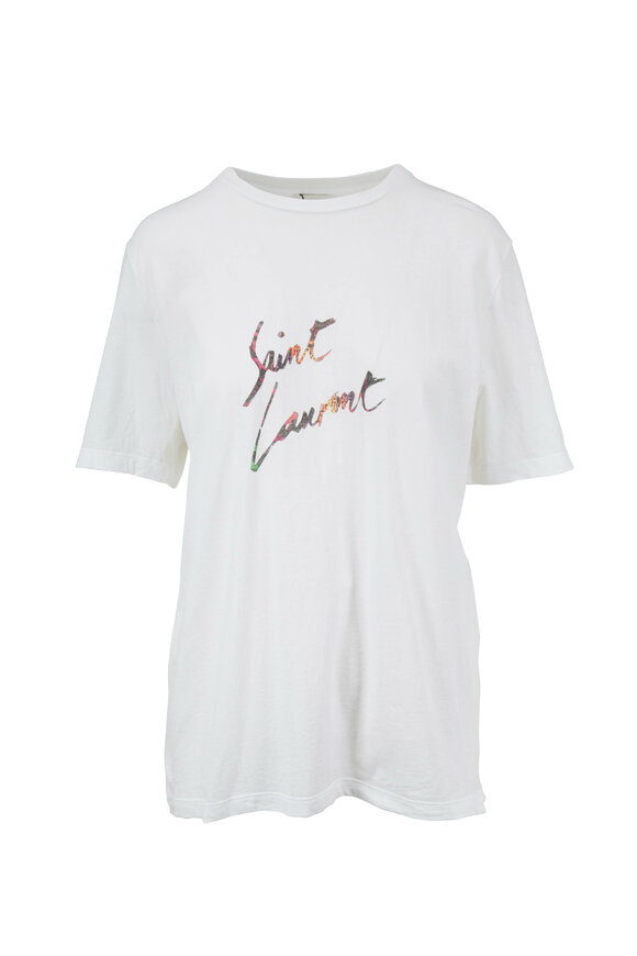 Saint Laurent - White Animal Print Logo T-Shirt
