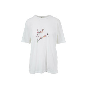 24AW new/Saint Laurent シグネチャーロゴTシャツ T-shirt White SAINT LAURENT サンローラン シグネチャー Tシャツ L 白 メンズ